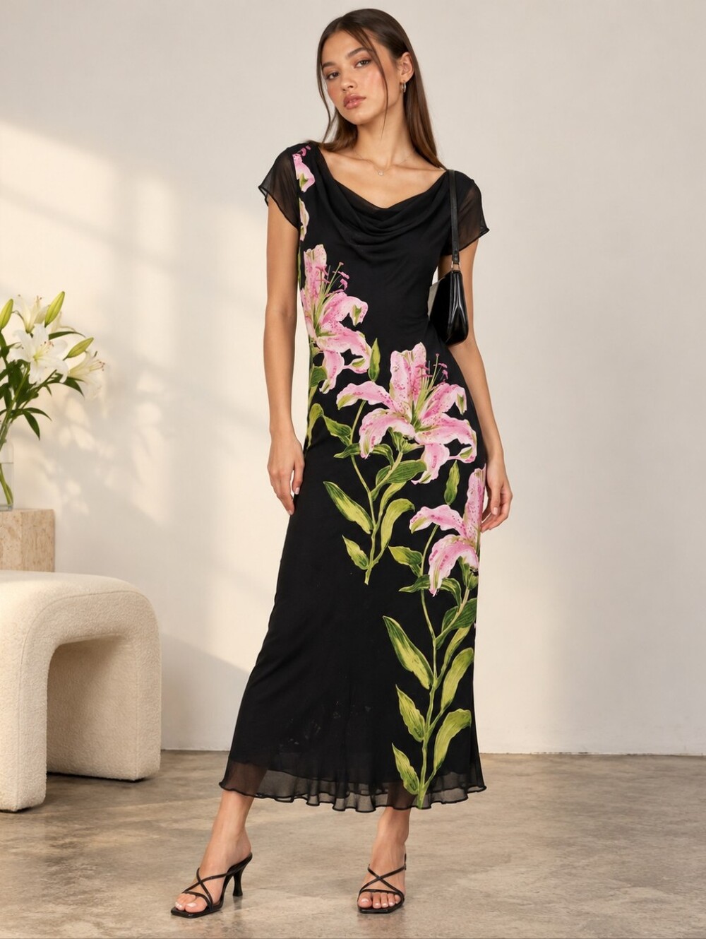 Vintage 90s Jessica Ruffle Lily Maxi Dress Size 18 Sheer Overlay Floral Y2K